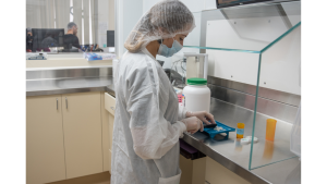 State-of-the-art mixers and grinders used in a hormone replacement therapy pharmacy for precise compounding.